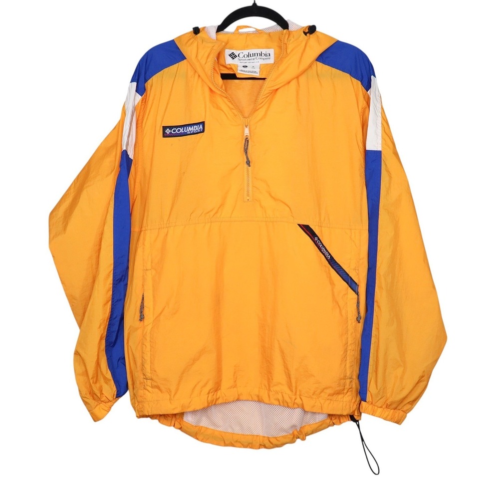 Columbia Anorak Windbreaker Pullover Jacket Hooded Sport Yellow Blue Mens S